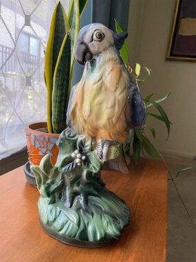 Vintage Italian Ceramic Porcelain Majolica? Parrot Bird Statue Figure 12" Tall